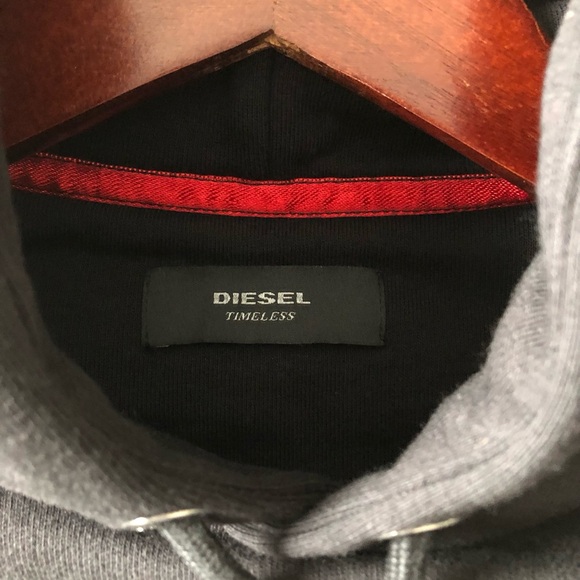 NWOT Diesel Black Hoody Sweatshirt Leather Detail - Picture 4 of 6